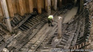 The Newport Ship timbers during excavation