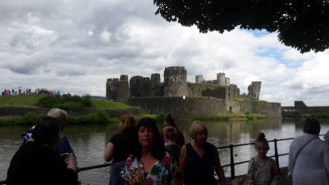 Caerphilly Castle viewed from across the moat